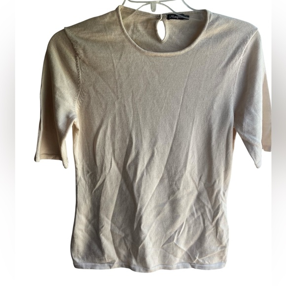J. McLaughlin Women’s Cream 100% merino wool Knit Crewneck half sleeve sweater S - Picture 1 of 6